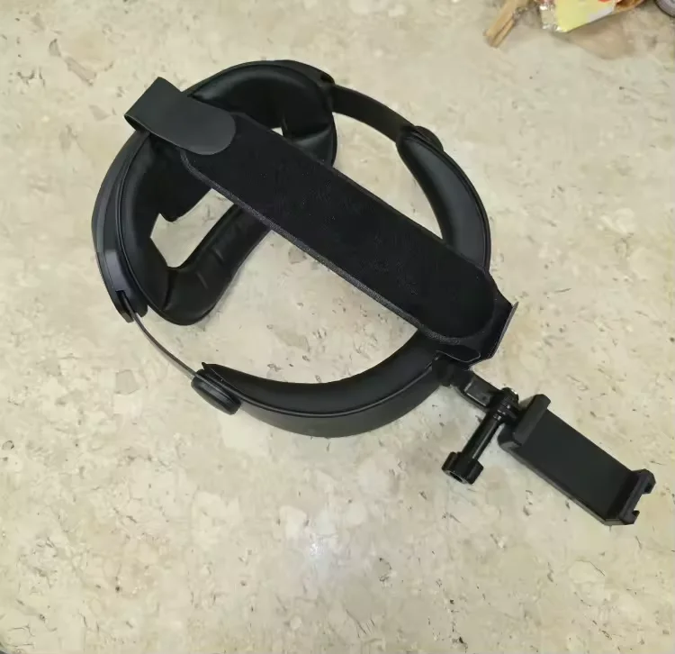 Suporte de cabeça premium com acolchoamento e braço para celular, visto de cima